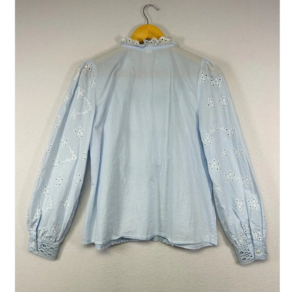 Ultra Pink Powder Blue Eyelet Ruffle Button-Up Blouse - Picture 2 of 9